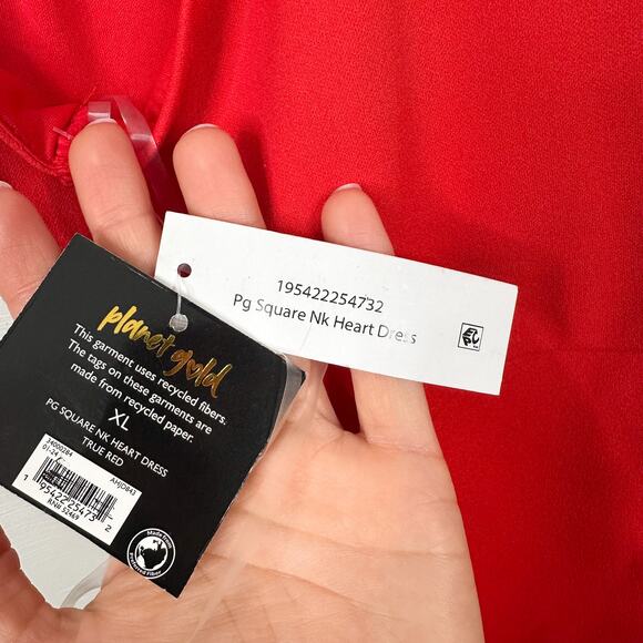 Planet Gold Red Rhinestone Heart Square Neck Front Slit Mini Dress - Picture 7 of 8